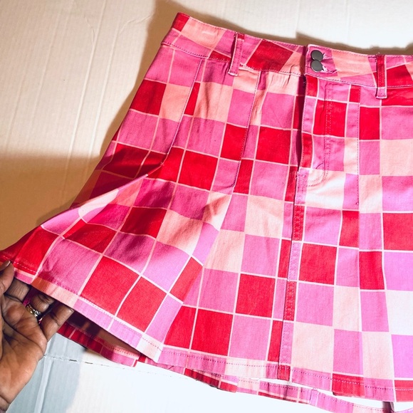 American Bazi Y2K Pink Checkerboard Pleated Mini Skirt 1X Preppy Trend - Picture 9 of 13